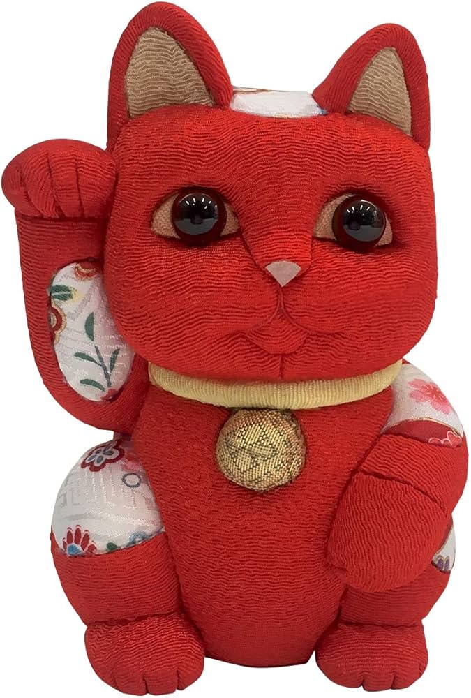 Amazon.co.jp: 招き猫 大 風水 赤 伝統工芸士 柿沼東光 木目込み